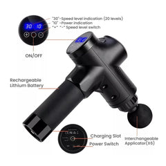 Deep Tissue Massage Gun — 30 Speeds, 6 Heads