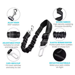 Dog & Pet Car Seatbelt — Reflective Bungee Safety Lead