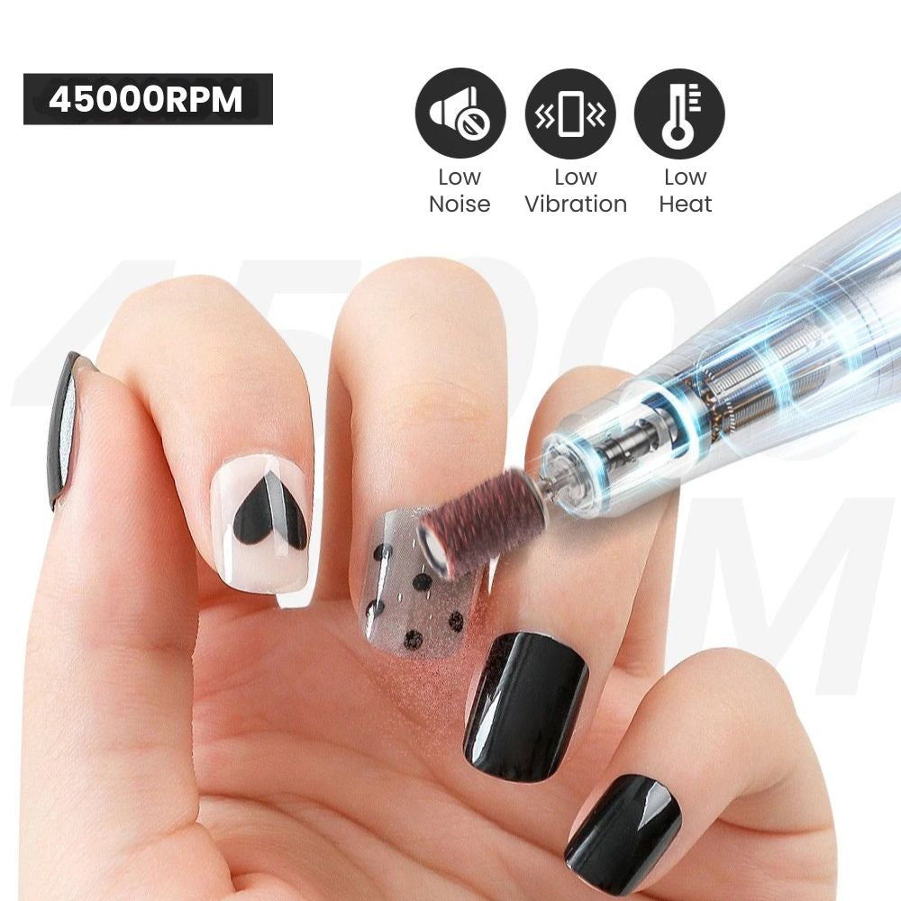 Electric Nail Drill Machine Low Noise Rechargeable - 45000RPM