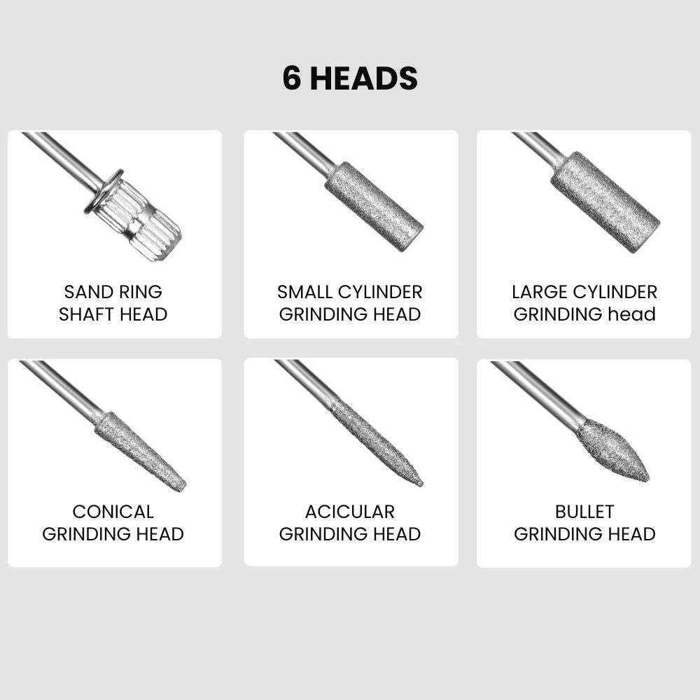 Electric Nail Drill Machine Low Noise Rechargeable - 6 heads