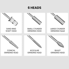 Electric Nail Drill Machine Low Noise Rechargeable - 6 heads