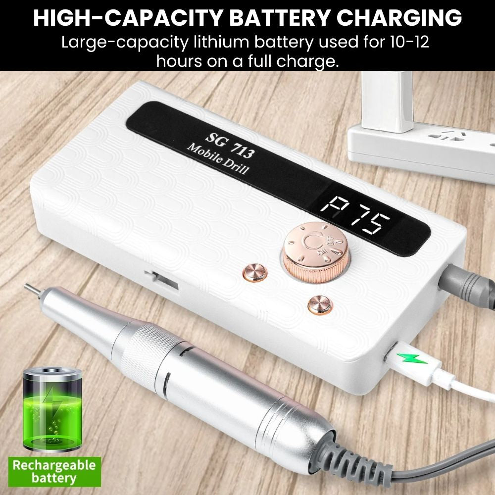 Electric Nail Drill Machine Low Noise Rechargeable - rechageable