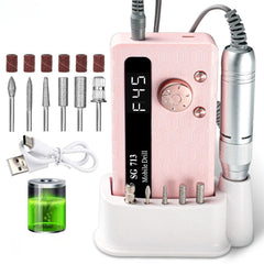 Electric Nail Drill Machine Low Noise Rechargeable - pink