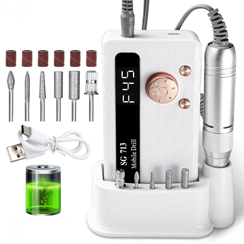 Electric Nail Drill Machine Low Noise Rechargeable - white