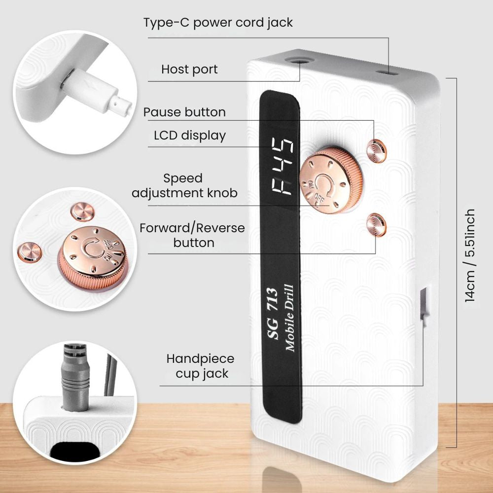 Electric Nail Drill Machine Low Noise Rechargeable - details