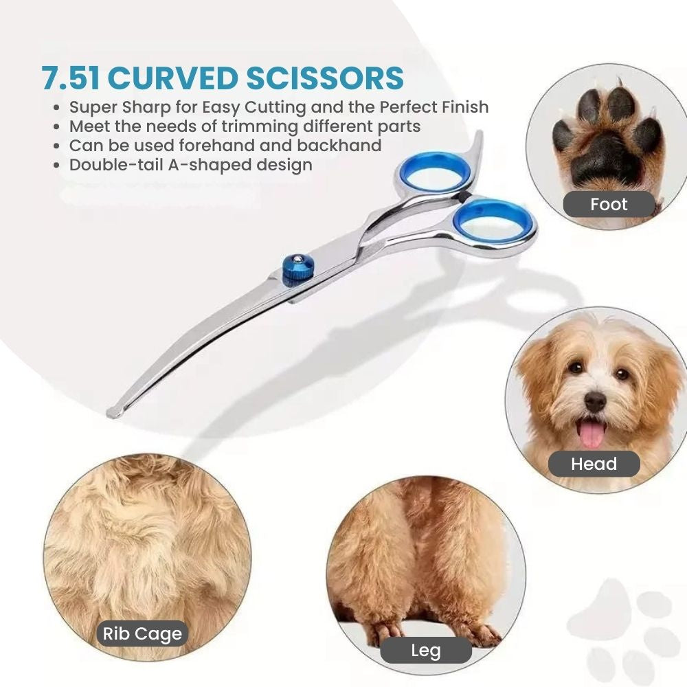Ergonomic Pet Grooming Scissor — 7.5" Stainless - curved scissor