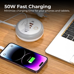 50W 6-Port Travel Charger — 2×Type-C + 4×USB