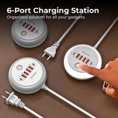 50W 6-Port Travel Charger — 2×Type-C + 4×USB