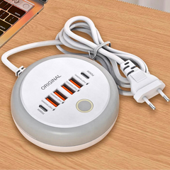 50W 6-Port Travel Charger — 2×Type-C + 4×USB