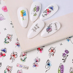 Floral Nail Stickers 12pcs Summer Water Decal Set
