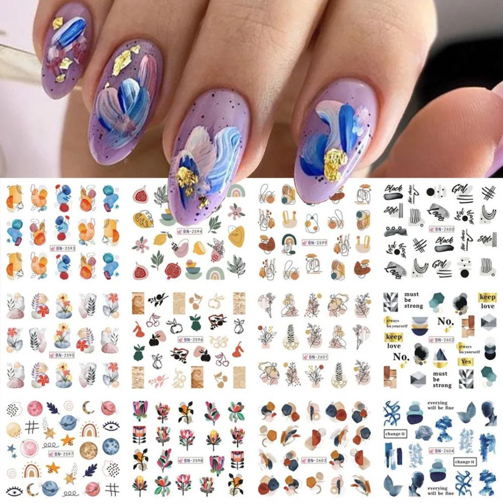 Floral Nail Stickers 12pcs Summer Water Decal Set