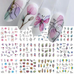 Floral Nail Stickers 12pcs Summer Water Decal Set
