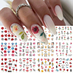 Floral Nail Stickers 12pcs Summer Water Decal Set