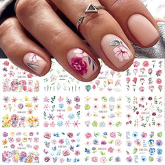 Floral Nail Stickers 12pcs Summer Water Decal Set
