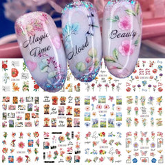 Floral Nail Stickers 12pcs Summer Water Decal Set