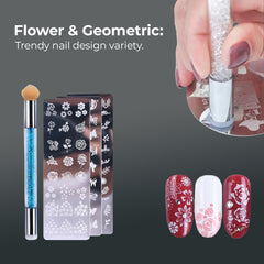Flower & Geometry Nail Stamping Plates with Stamper Kit