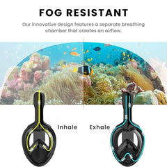 Full Face Snorkel Mask 180° View Anti-Fog Leak-Proof