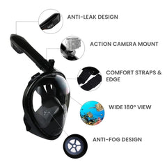 Full Face Snorkel Mask 180° View Anti-Fog Leak-Proof