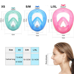 Full Face Snorkel Mask 180° View Anti-Fog Leak-Proof