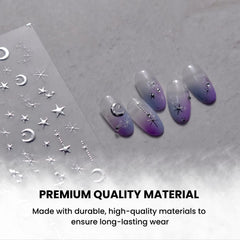 Gold Moon Star Nail Decals – 3D Bronzing Art Stickers