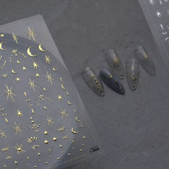 Gold Moon Star Nail Decals – 3D Bronzing Art Stickers