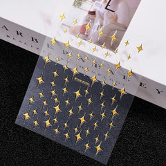 Gold Moon Star Nail Decals – 3D Bronzing Art Stickers