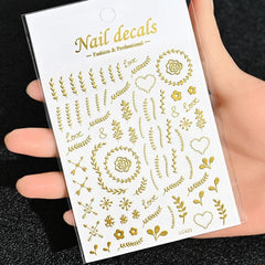 Gold Moon Star Nail Decals – 3D Bronzing Art Stickers