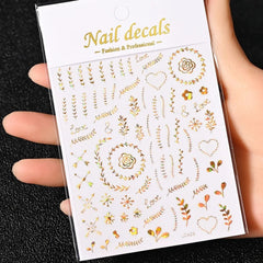 Gold Moon Star Nail Decals – 3D Bronzing Art Stickers