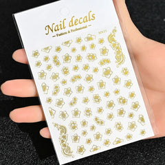 Gold Moon Star Nail Decals – 3D Bronzing Art Stickers