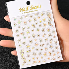 Gold Moon Star Nail Decals – 3D Bronzing Art Stickers