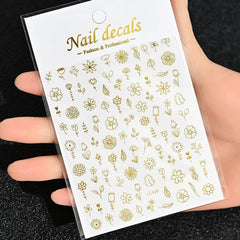 Gold Moon Star Nail Decals – 3D Bronzing Art Stickers