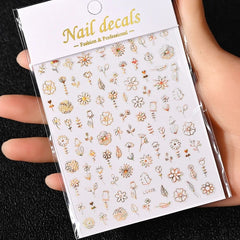 Gold Moon Star Nail Decals – 3D Bronzing Art Stickers
