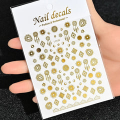 Gold Moon Star Nail Decals – 3D Bronzing Art Stickers