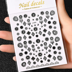 Gold Moon Star Nail Decals – 3D Bronzing Art Stickers