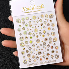 Gold Moon Star Nail Decals – 3D Bronzing Art Stickers