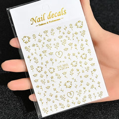 Gold Moon Star Nail Decals – 3D Bronzing Art Stickers