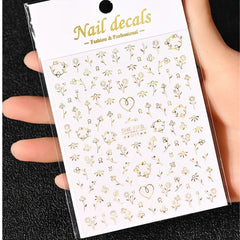 Gold Moon Star Nail Decals – 3D Bronzing Art Stickers