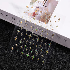 Gold Moon Star Nail Decals – 3D Bronzing Art Stickers