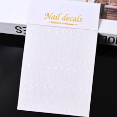Gold Moon Star Nail Decals – 3D Bronzing Art Stickers