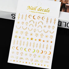 Gold Moon Star Nail Decals – 3D Bronzing Art Stickers
