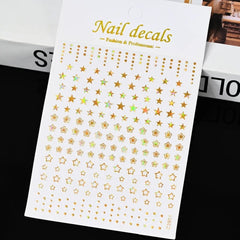 Gold Moon Star Nail Decals – 3D Bronzing Art Stickers