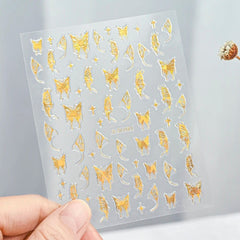 Gold Moon Star Nail Decals – 3D Bronzing Art Stickers
