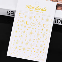Gold Moon Star Nail Decals – 3D Bronzing Art Stickers