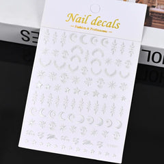 Gold Moon Star Nail Decals – 3D Bronzing Art Stickers