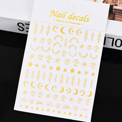 Gold Moon Star Nail Decals – 3D Bronzing Art Stickers