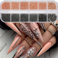 Gold Silver Micro Caviar Beads Set for Nail Art 0.8-3mm