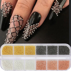 Gold Silver Micro Caviar Beads Set for Nail Art 0.8-3mm