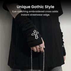 Gothic Cross Arm Warmers – Streetwear Fingerless Sleeves