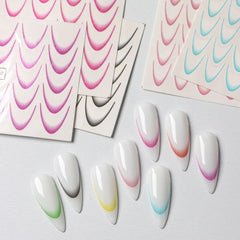 Gradient French Nail Stickers – 8pcs Ombre Ink Wave Decals