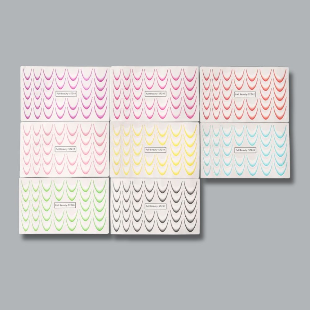 Gradient French Nail Stickers – 8pcs Ombre Ink Wave Decals